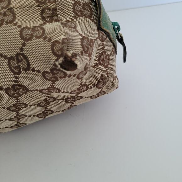 Gucci Logo Vintage Pouch Bag Clutch Zip Small Canvas Leather Beige Green Fair - Picture 7 of 11